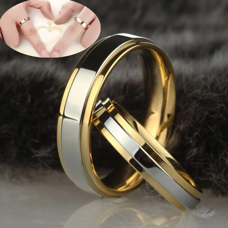 

New Fashion Simple Design 316 Titanium Steel Mens Rings Lover Couple Rings Alliance Gold Wedding Band Rings Set for Women Men