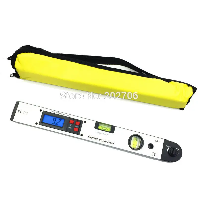 

Digital Protractor Angle Finder Meter Level Electronic 225 Degree Spirit Inclinometer Slope Tester Ruler 400mm/16inch