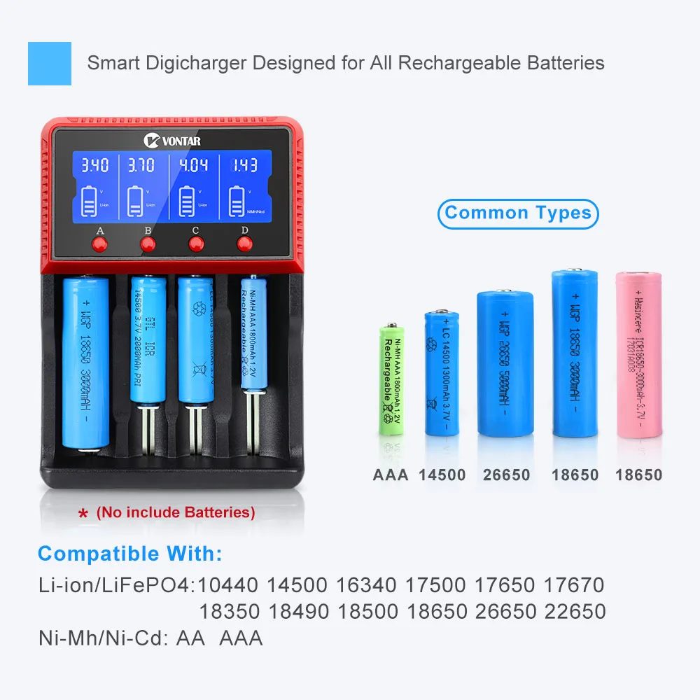 Smart LCD USB Li-ion Battery Charger Charging for Rechargeable Lithium Batteries 26650 18650 14500 16340 AA AAA 3.7V 12V 24V