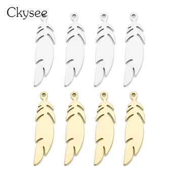 

Ckysee 20Pcs/lot 6x24mm Stainless Steel Leaf Feather Charms Pendant Hollow Charms For Bracelet Jewelry Making F5035