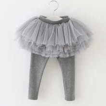 Baby Girl Pants Leggings New Autumn Fashion Cotton Trousers Splicing Net Yarn Dress Fake Two Pieces Kids Girls Clothes