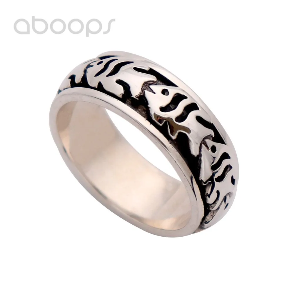 

8mm Vintage Black 925 Sterling Silver Fish Spinner Ring Band Jewelry for Men Women Size 8.5 9 10 11 Free Shipping