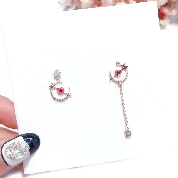 

MENGJIQIAO 2018 New Korean Creative Arrow Love Heart Asymmetric Earrings For Women Romantic Jewelry Rhinestone Pendant Brincos