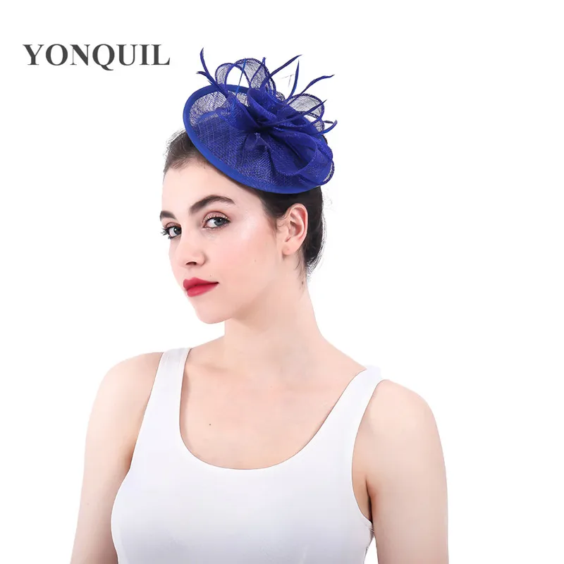 royal blue Королевский синий свадебный Женат аксессуары для волос вуалетки вводной sinamay шляпа повязка Винтаж вечерние свадьбу для женщин heapiece - Цвет: royal blue