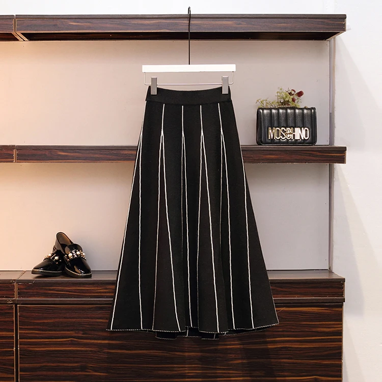 Плюс Размеры L-4XL вязаное модное платье с О-образным вырезом с длинным рукавом свитера с бантом топы+ шорты в полоску с эластичной резинкой на Высокая Талия юбки женские большие размеры трикотажные комплекты