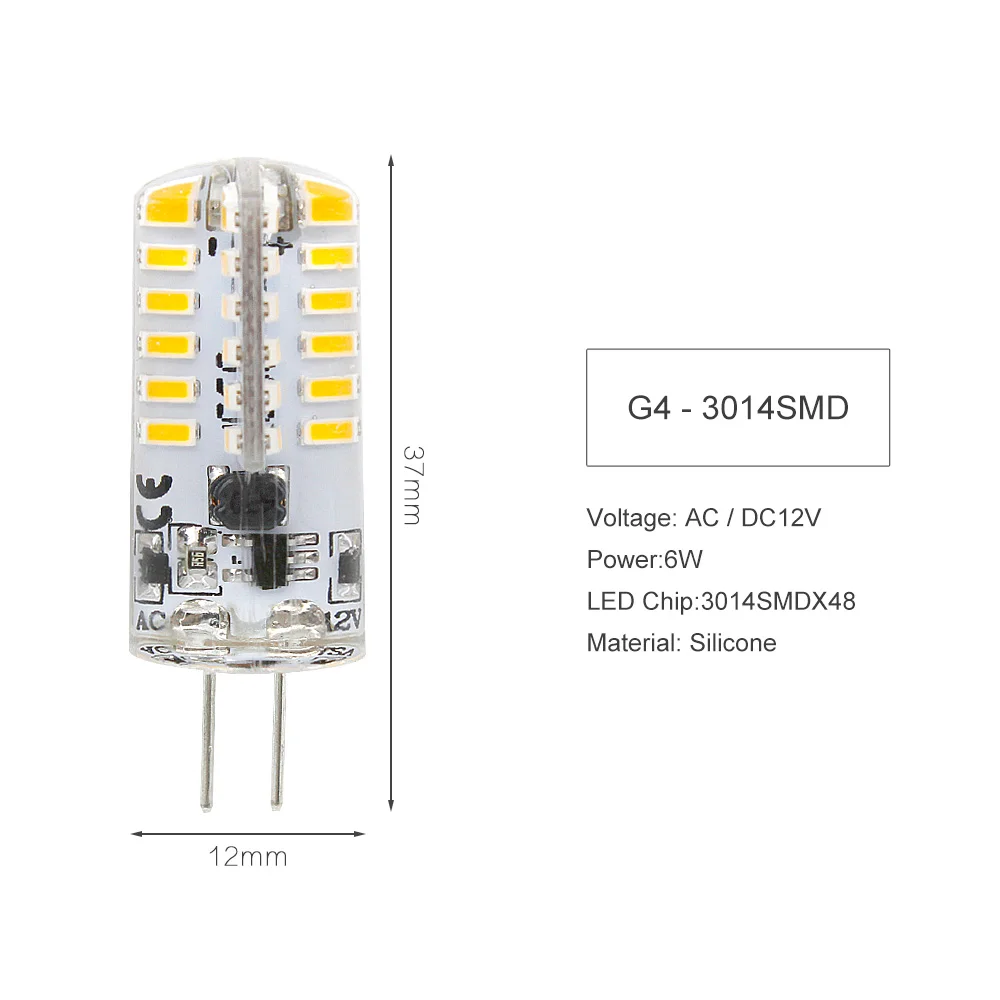 Универсальный AC DC 12 В мини G4 светодиодный светильник со стеклянной нитью, силиконовая лампа, светильник для дома, кухни, капота, светильник, люстра - Испускаемый цвет: 3014SMD - 6W