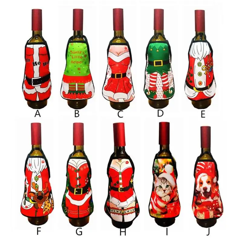 

Christmas Apron bottle Wine Cover Christmas Sexy Lady/Xmas Dog/Santa Pinafore red wine bottle wrapper Holiday Bottle Clothes