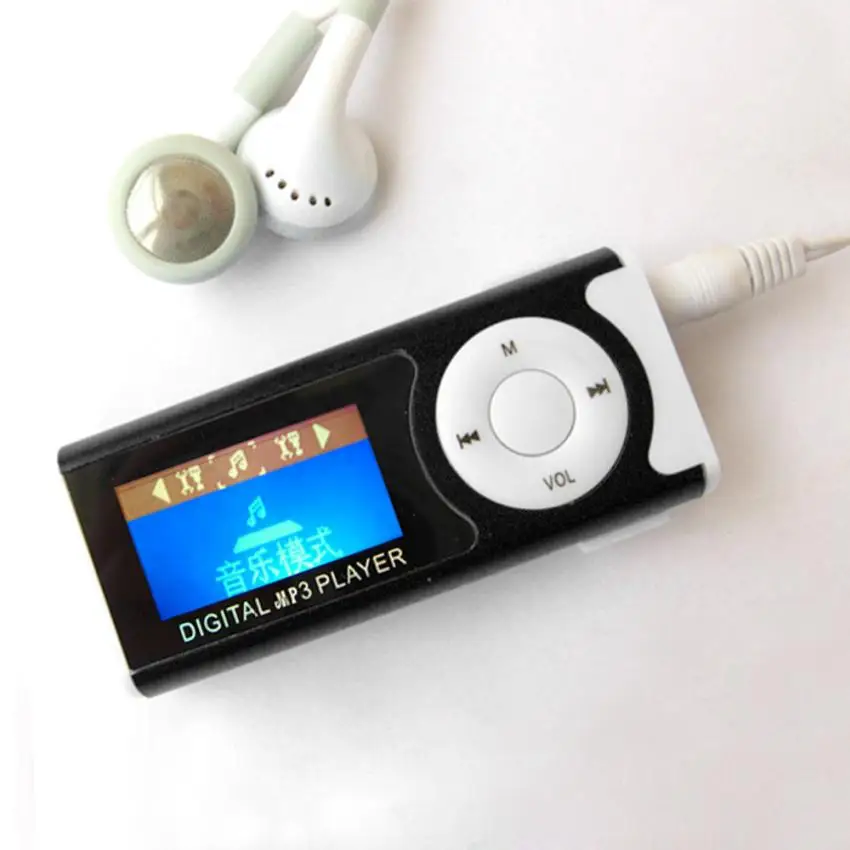 MP3 плеер Поддержка 16 Гб Micro SD TF карта USB Клип Мини светодиодный портативный ЖК-дисплей для воспроизведения музыки дропшиппинг 4 апреля - Цвет: Черный