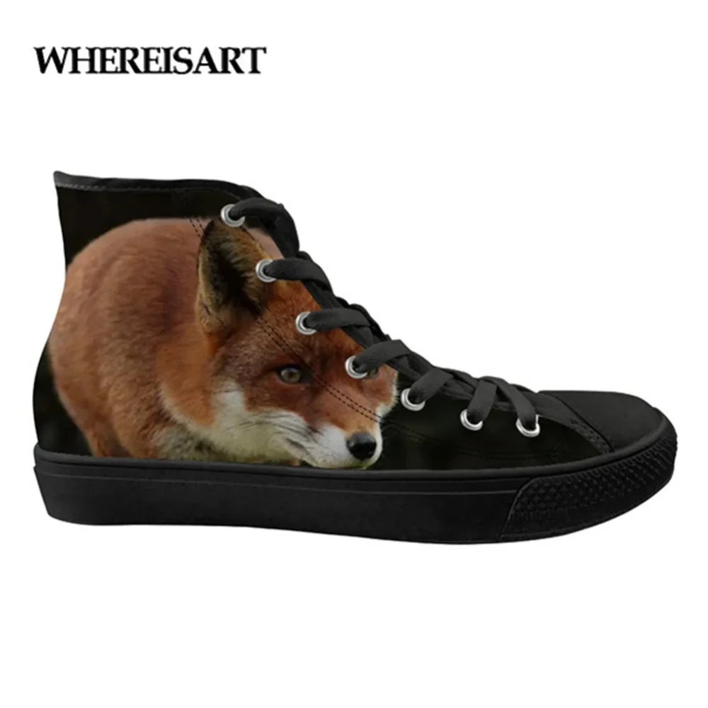 

WHEREISART Comfortable Men's Vulcanized Fox Pattern Shoes Printing Men's High To Help Casual Studnets Vulcanize Shoes