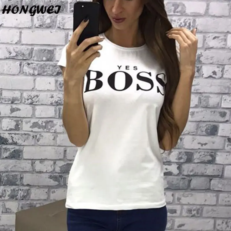 Женская футболка, новинка, летняя мода, с надписью Boss, круглый вырез, модные футболки, короткий рукав, хлопковая Футболка для женщин