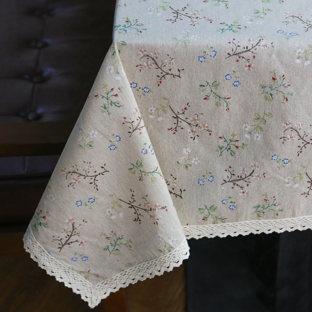 

Fashion Dandelion Linen Table Cloth Country Style Flower Print Multifunctional Rectangle Table Cover Tablecloth with Lace Edge
