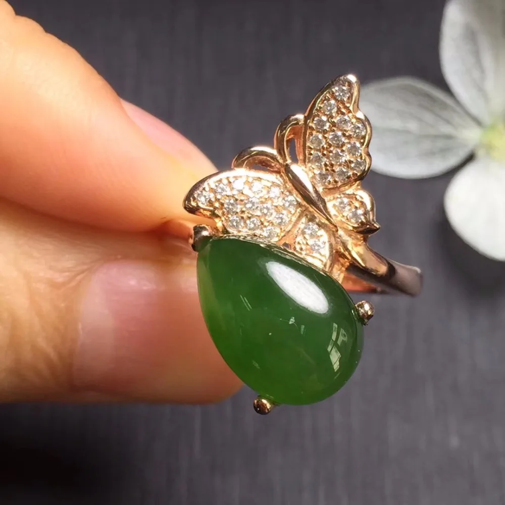 Fine Jewelry Real 925 Steling Silver s925 Platinum 100% Natural Burmes Jade Gemstone Rings Female Rings Christmas Gift for Women
