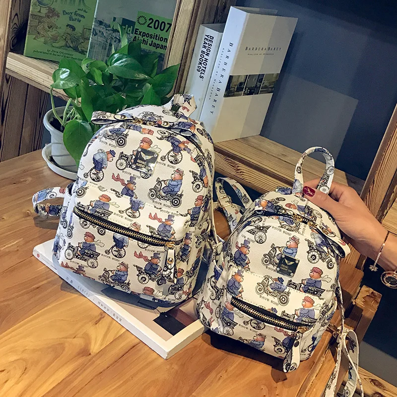 Preppy Style Leisure Joker Vintage London Backpack Girl Student Mini School Bag Korean Style PU Cartoon
