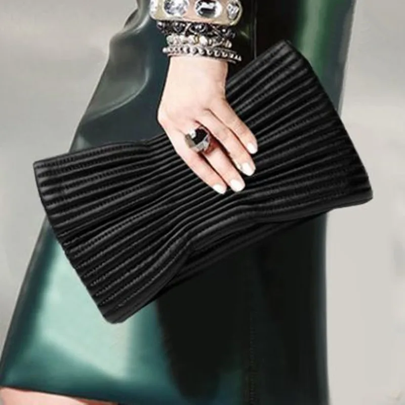 Women Clutch Bag Genuine Leather Handbag Fashion Fold Black Evening bag Female Chain Shoulder Bag Messenger Bag~18B55 Women Clutch Bag Genuine Leather Handbag Fashion Fold Black Evening bag Female Chain Shoulder Bag Messenger Bag~18B55