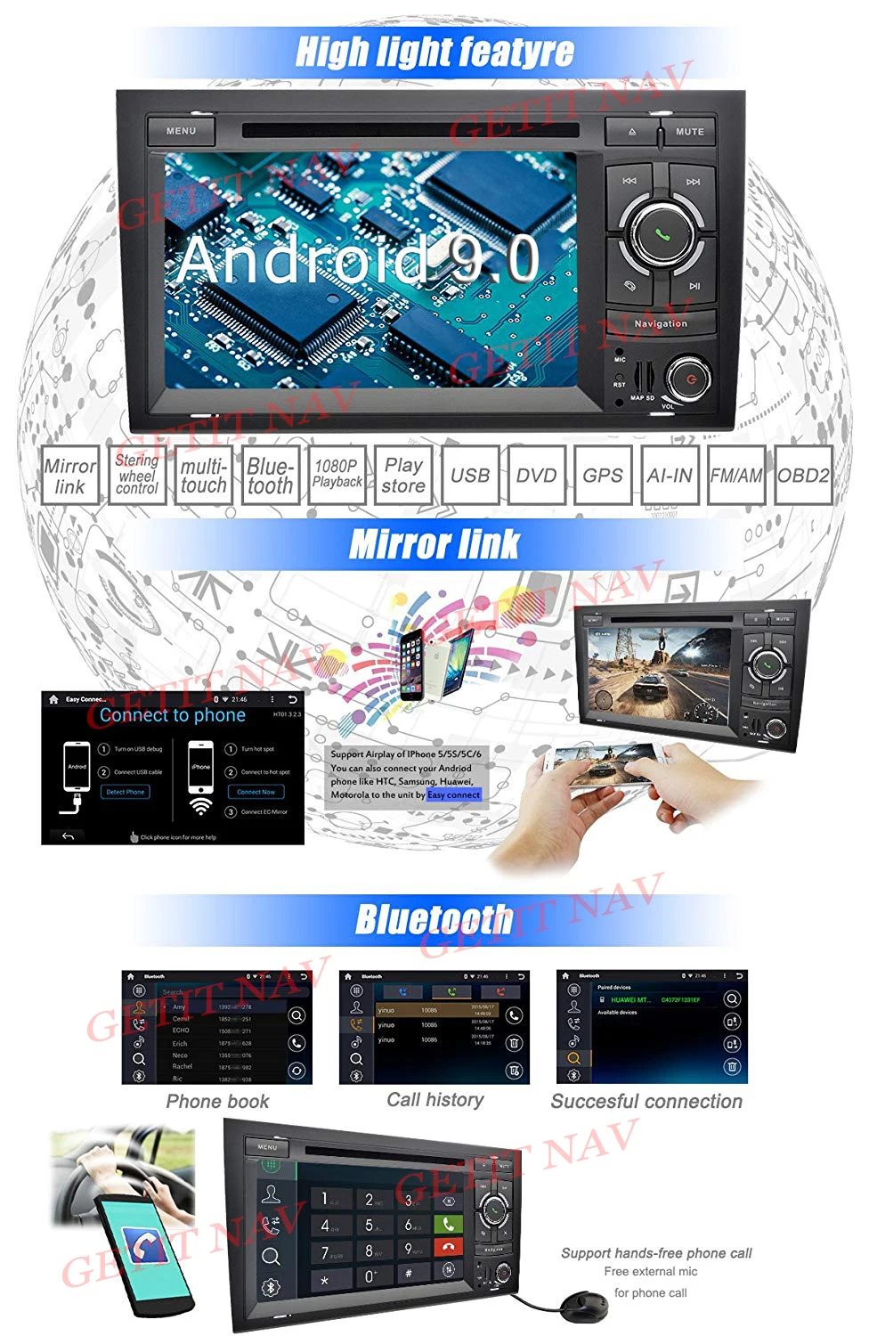 Flash Deal Android 9.0 Car DVD Player for for Audi A4 S4 RS4 2002-2007 Seat Exeo with WiFi BT GPS 8