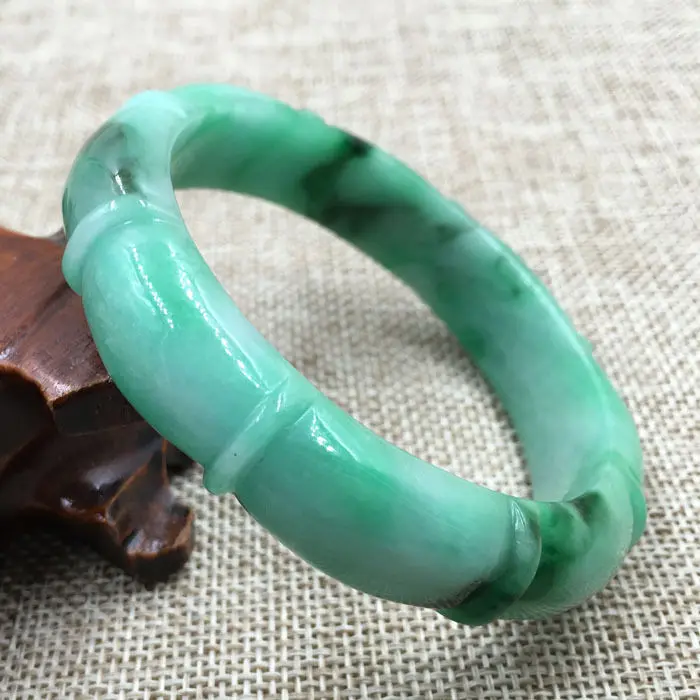 

59mm Vintage Chinese Hand-carved Emerald Green Jadeite Jade Bracelet Bangle 989