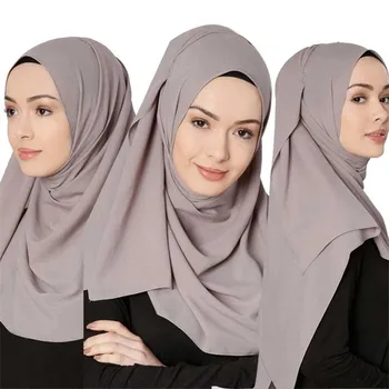 

Muslim Shawl Wrap Hijab Underscarf Female Soft Chiffon Solid Islamic Turban Trendy femme musulman Ready To Wear Head Scarf