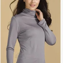 Аутентичный шелк тутового шелка топ с толстой Терка навигации водолазка термобелье с длинными рукавами-5