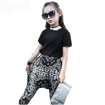 

Clothes Sets for Girls 2020 Kids Bohemian Outfits Girls Summer Black Tops & Haren Pants Suits Child Print T-shirts Trousers Sets
