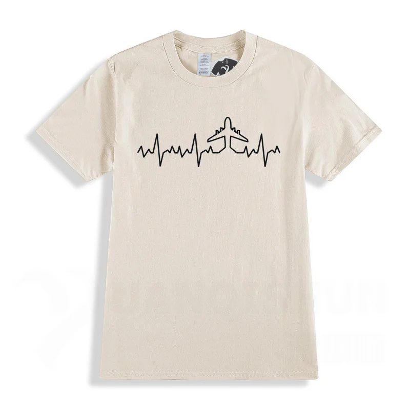 Heartbeat Пилот самолета забавная Футболка с принтом 16 цветов Хлопковая мужская футболка с коротким рукавом самолет футболки для водителя Мужская одежда Camisetas - Цвет: Sand color
