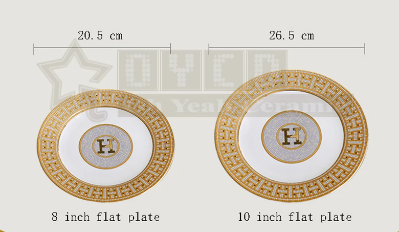 Фарфор плоские тарелки костяного фарфора "H" Марк мозаичный дизайн контур в золотой круглой формы " 10" плоская тарелка, из костяного фарфора блюдо большая тарелка