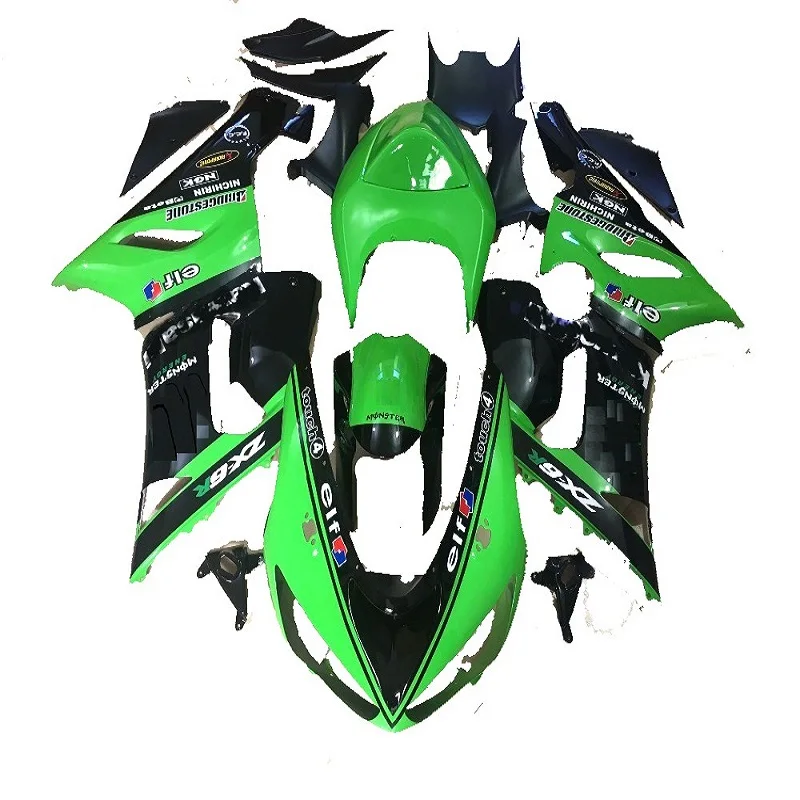 Мотоцикл комплект обтекателей для Kawasaki ZX6R ZX-6R Год 05 06 ниндзя 636 2005 2006 накладки из АБС-пластика, цвета: черный, зеленый кузов