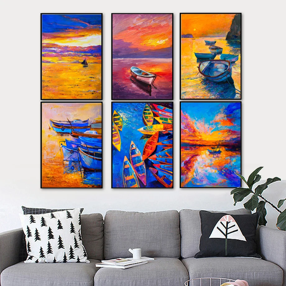 

Oil Painting Sea Ship Nordic Posters And Prints Wall Art Canvas Painting Landscape Wall Pictures For Living Room Home Decor