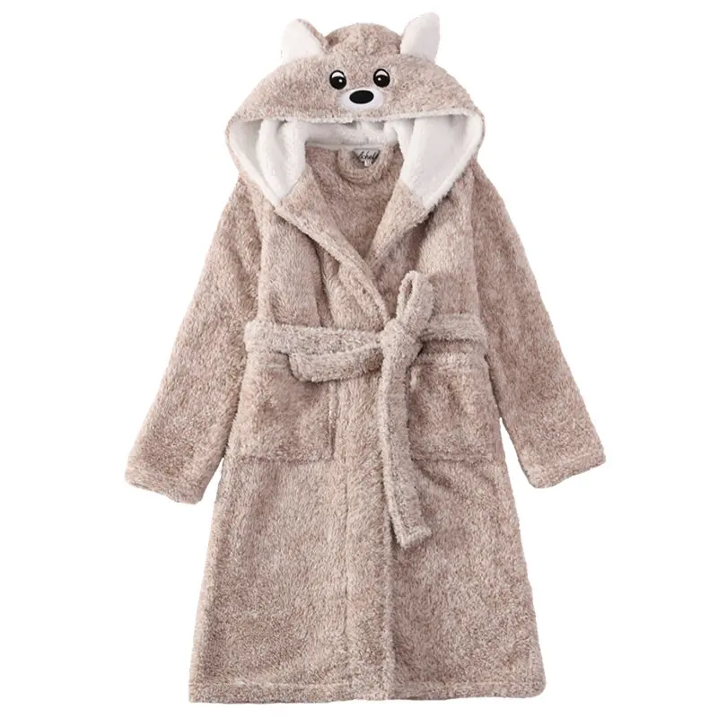 Kaufen Neue Winter Großen Jungen Bad Robe Kinder Mit Kapuze Flanell Pyjamas Verdicken Verlängern Bademäntel für Teenager Junge Casual Cartoon Pyjamas