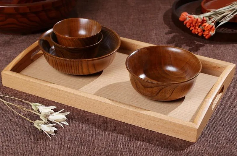 Korean style rectangle SaPan breakfast fruit cake tray wooden tea tray natrure wooden fruit