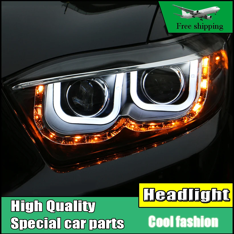 Car Styling Head Lamp Case For Toyota Highlander Headlights 2009 2011 LED Headlight U Angel Eyes