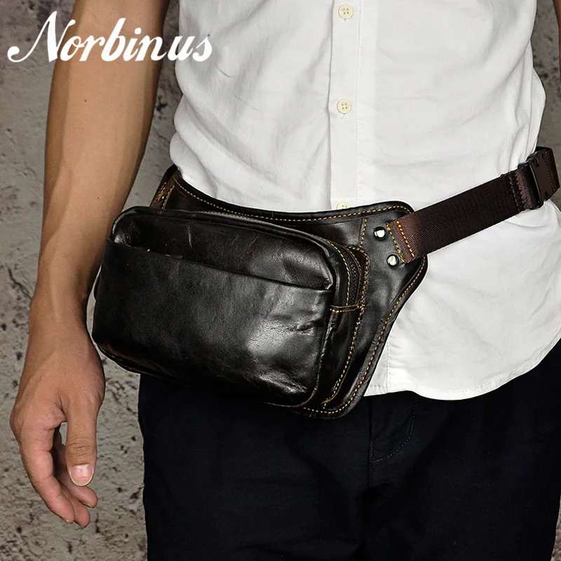 

Norbinus 2018 Men Natural Leather Waist Packs Male Genuine Leather Fanny Bag Sling Chest Belt Bags Travel Waist Bags Phone Pouch