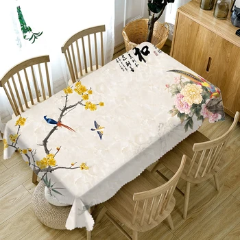 

Traditional Chinese Bird Flowers Design Table Cloth Round Square Rectangle Fabric for Coffee Tea Dinning Table Home Decor
