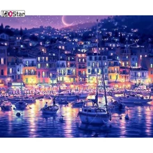 Ручная Краска ed масляная краска ing, городской пейзаж в ночь на реке, DIY Краска ing по номерам, Акриловая Краска на холсте для домашнего декора