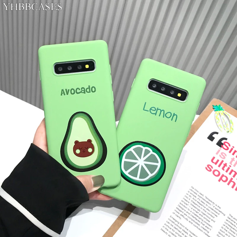 YHBBCASES Мягкий ТПУ зеленый чехол для Samsung Galaxy S8 S9 S10 Plus рельефный телефона с авокадо