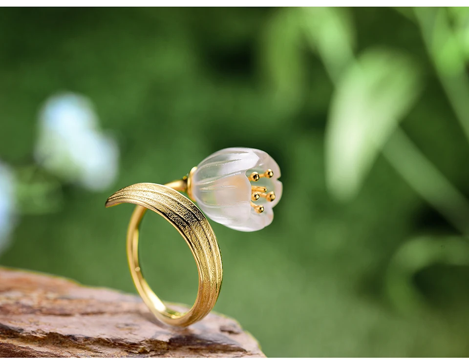 Lotus Fun реальные 925 пробы серебро Природный кристалл ручной работы Fine Jewelry ландыш цветок комплект ювелирных изделий для Для женщин