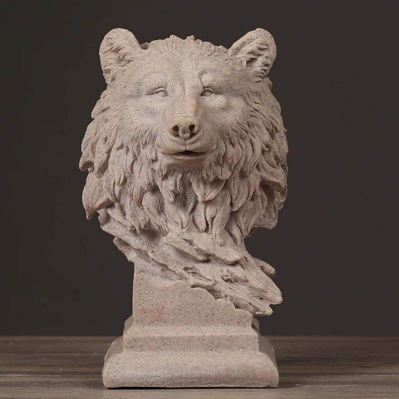 Fait à la main tête de loup Sculpture abstraite grès Lobo buste Statue