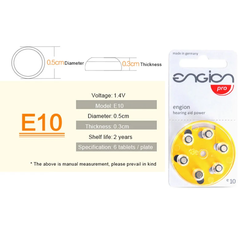 E10 A10 Zinc-Air Button Cell 10 1.4V Yellow Tab Hearing Aid Battery for Cofoe Hearing Aids