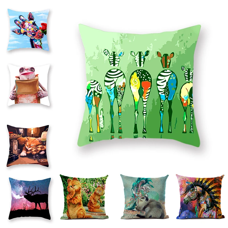 

Creative Zebra Fawn Pillow Cover Retro Square Modern Tatami Decorative Cat Cushion Cover Peach Skin Flax Animal Household Items
