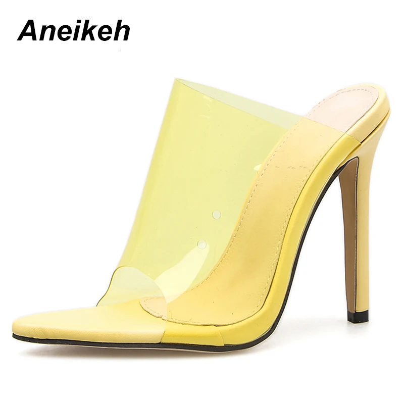 

Aneikeh 2019 PVC Jelly Sandals Open Toe High Heels Women Transparent Perspex Slippers Shoes Heel Clear Sandals Slippers Pumps
