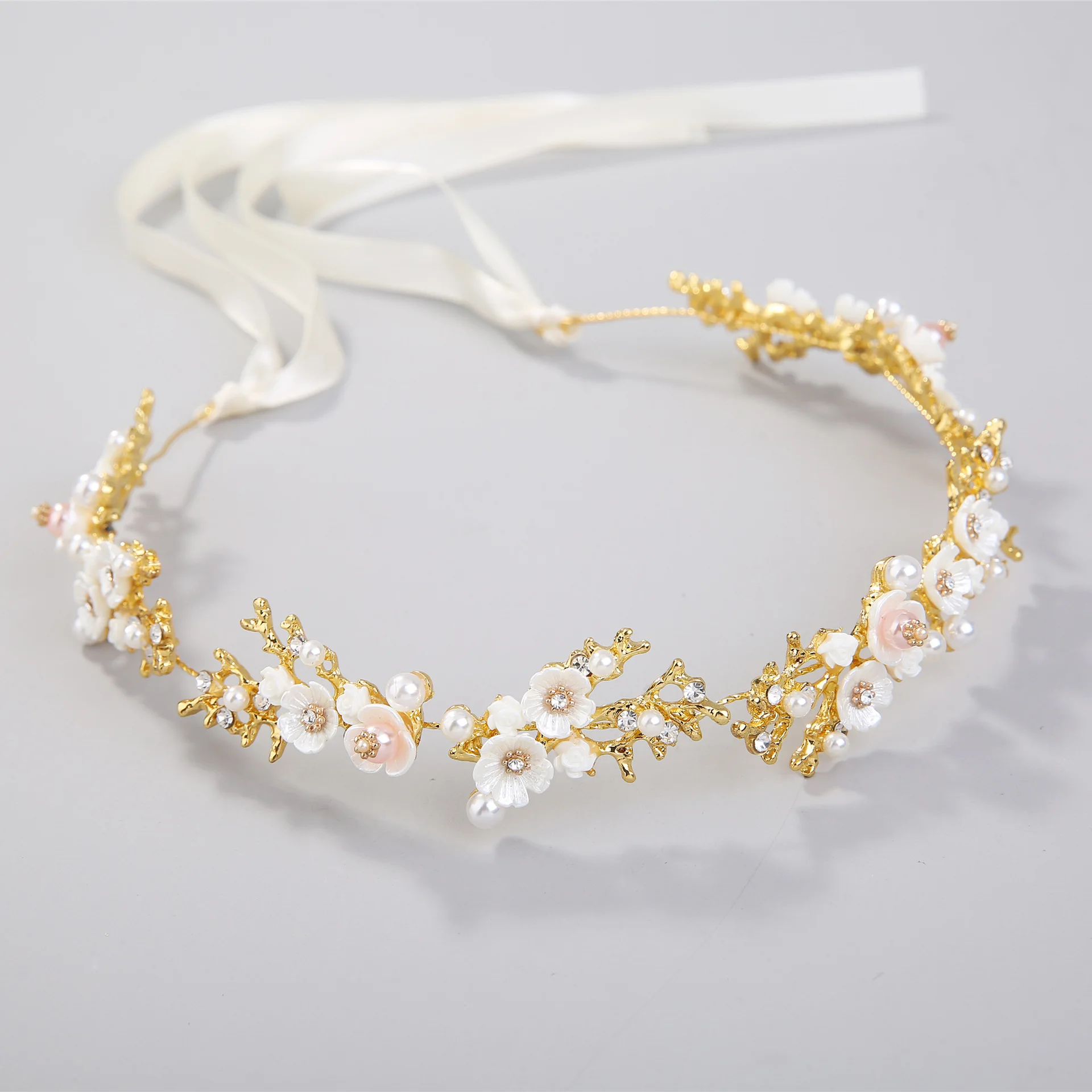 

Gold Wedding Hair Accessories Rhinestone Pearl Crystal Bridal Wedding Headband Flower 2019 New Wedding Hair Piece