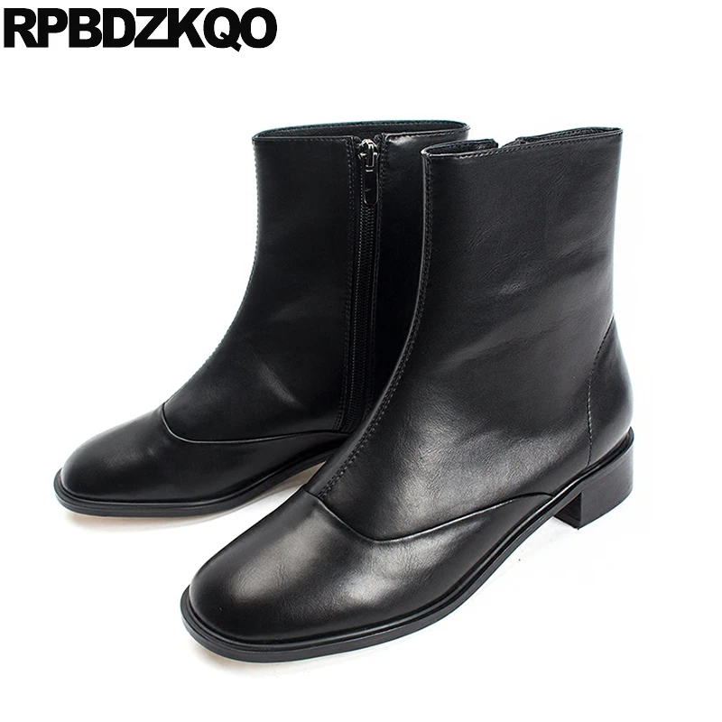 

Fall Flat Short Black Ankle Luxury Brand Shoes Women Chunky Boots Waterproof Autumn High Quality Round Toe Zipper Thick 2017