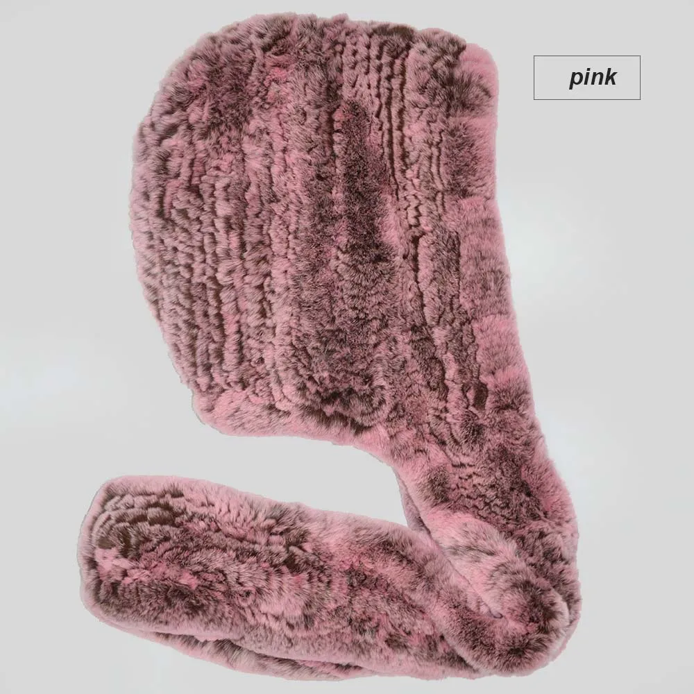 knit rex fur scarf pink