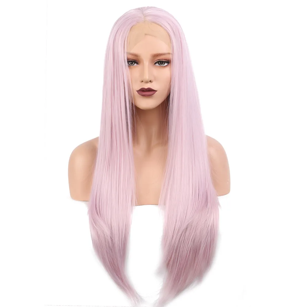 EEWIGS Pink Wig Lace Front Synthetic Wigs Heat Resistant Glueless Long Straight Daily Makeup