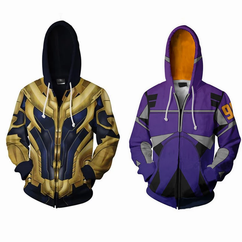 Adult Men&Women Zip Up Hoodies The Avengers Endgame Thanos 3D Hooded Jacket Captain Marvel Sweatshirt Streetwear Cosplay Costume