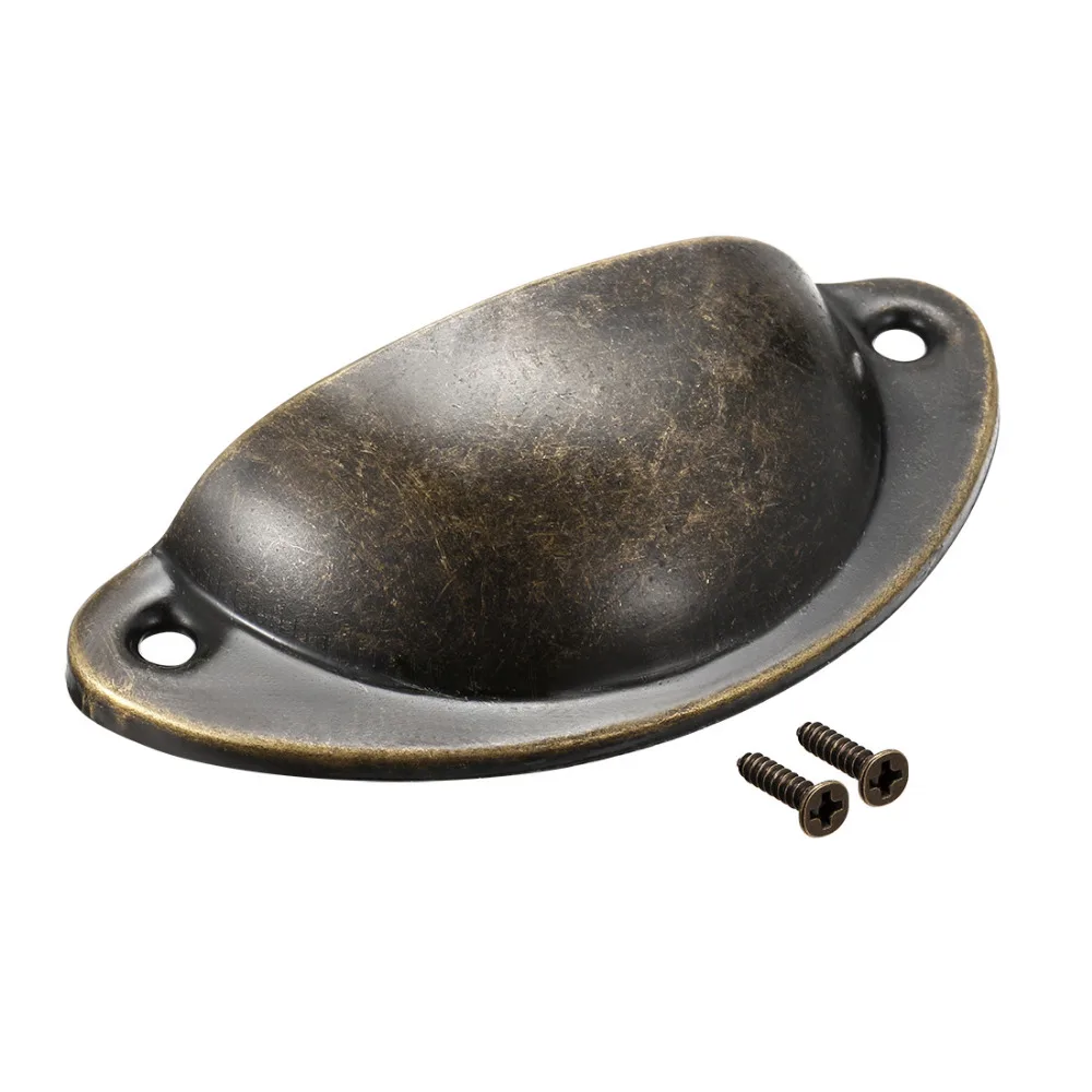Uxcell 20pcs Antique Brass Bronze Tone Cup Drawer Pull Kitchen Cabinet Handle Iron Shell Pull Handles 66mm Hole Centers