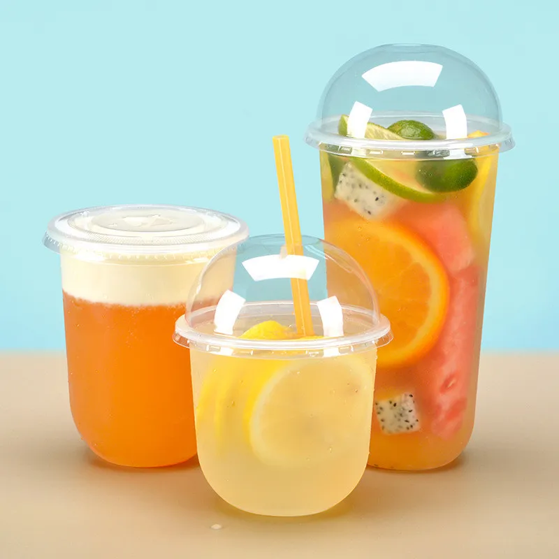 

50pcs High quality 95mm caliber U shape disposable cup 360ml 500ml transparent cold hot drink plastic cups party favors with lid