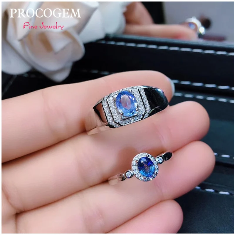 PROCOGEM трендовые кольца для мужчин и женщин с натуральным сапфиром свадьбы