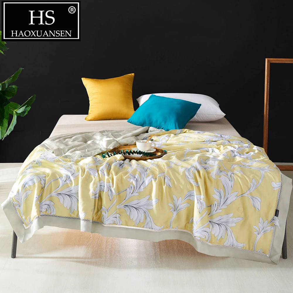 

Bohemia Floral Yellow Thin Quilt Lyocell Tencel Fabric Summer Quilts Double Adult Comforter Bed Cover Bedspread Queen King Size