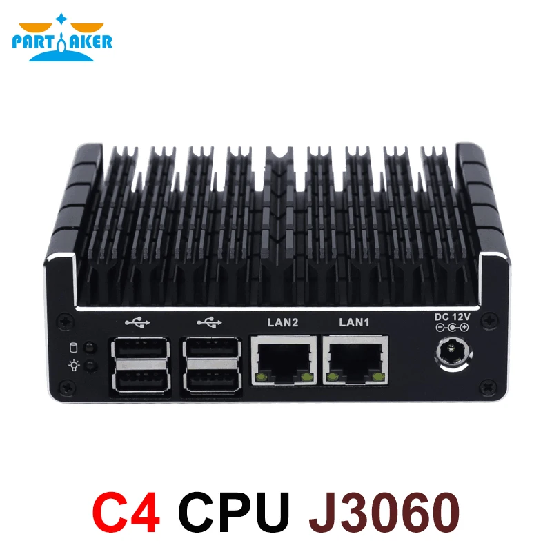 Partaker Intel J3060 Fanless Mini PC Dual Gigabit Lan NUC Case Barebones Computer Linux Support 2 HDMI AES-NI Pfsense VPN partaker c3 intel aes ni j3160 pfsense mini pc server nuc fanless barebone firewall micro appliance with 4 gigabit lan