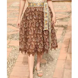 Линетт's CHINOISERIE лето осень Оригинальный дизайн для женщин Высокая талия Винтаж цветочный принт шифоновая юбка